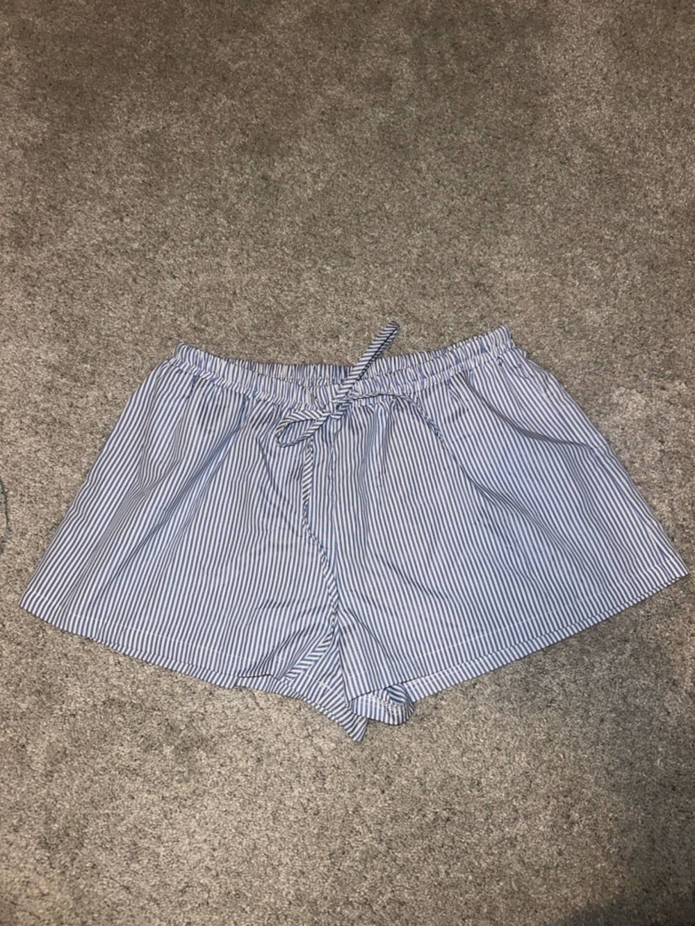 Blue and White Striped Drawstring Lounge Shorts - size small